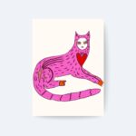 Pink Cat Poster, Fantastik Hayvan İllüstrasyonu