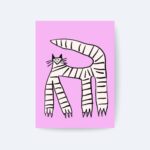 Striped Cat Poster, Minimal Kedi İllüstrasyonu