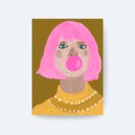 Pembe Saçlı Kadın Poster Sakızlı  Portre Tablo Çerçevesiz