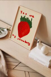 Strawberry Mood Poster, Modern Meyve İllüstrasyonu - Görsel 3