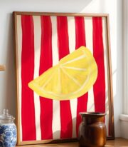 Lemon Slice Poster, Çizgili Minimal Meyve İllüstrasyonu - Görsel 3
