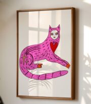 Pink Cat Poster, Fantastik Hayvan İllüstrasyonu - Görsel 3