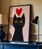 Siyah Kedi Poster Kalpli Minimal Hayvan  Tablo Çerçevesiz - Görsel 5