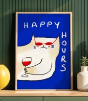 Şarap Kadehli Kedi Poster Çerçevesiz - Görsel 3