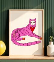 Pink Cat Poster, Fantastik Hayvan İllüstrasyonu - Görsel 5