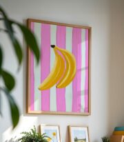 Muz Poster Pembe Çizgili Meyve Tablo Çerçevesiz - Görsel 5