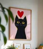 Siyah Kedi Poster Kalpli Minimal Hayvan  Tablo Çerçevesiz - Görsel 3