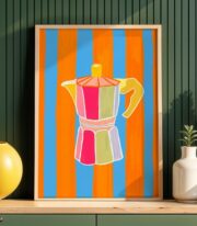 Renkli Moka Pot Kahve Poster Tablo Çerçevesiz - Görsel 3