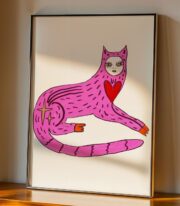 Pink Cat Poster, Fantastik Hayvan İllüstrasyonu - Görsel 7