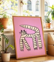 Striped Cat Poster, Minimal Kedi İllüstrasyonu - Görsel 7