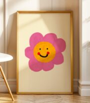 Gülümseyen Çiçek Poster, Renkli Minimal İllüstrasyon Tablo - Görsel 7