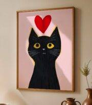Siyah Kedi Poster Kalpli Minimal Hayvan  Tablo Çerçevesiz - Görsel 7