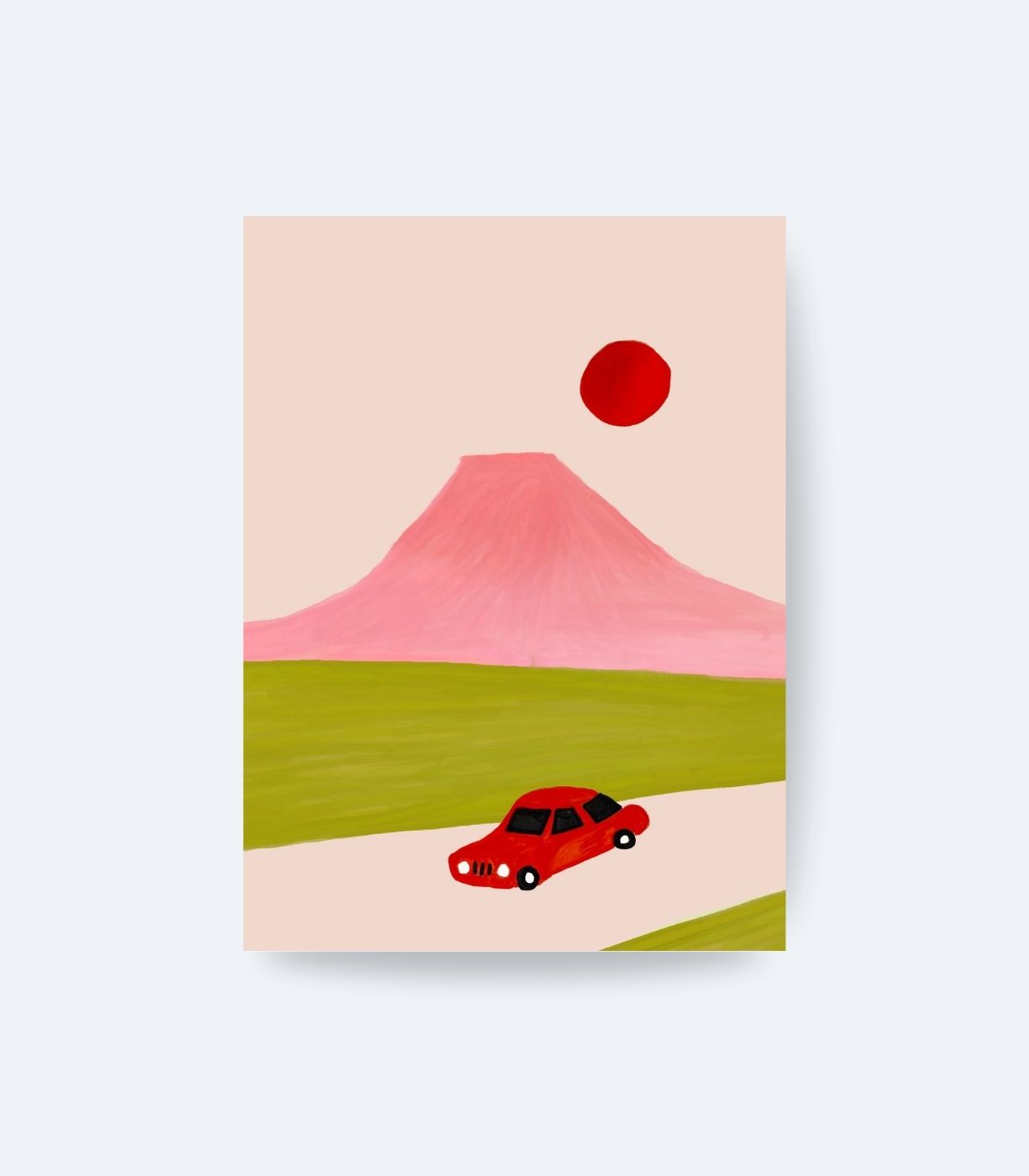 1 Kırmızı Araba Manzara Temalı Poster Çerçevesiz - Görsel 1