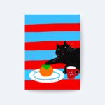 Siyah Kedi Renkli İllüstrasyon Poster Çerçevesiz