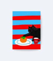 Siyah Kedi Renkli İllüstrasyon Poster Çerçevesiz