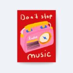 Don't Stop Music Poster, Retro Radyo İllüstrasyonu, Renkli Pop Art Poster, Çerçevesiz