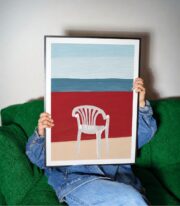 Beyaz Plastik Sandalye Poster, Minimal Akdeniz Esintili İllüstrasyon, Çerçevesiz - Görsel 3