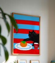 Siyah Kedi Renkli İllüstrasyon Poster Çerçevesiz - Görsel 3