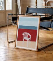 Beyaz Plastik Sandalye Poster, Minimal Akdeniz Esintili İllüstrasyon, Çerçevesiz - Görsel 4